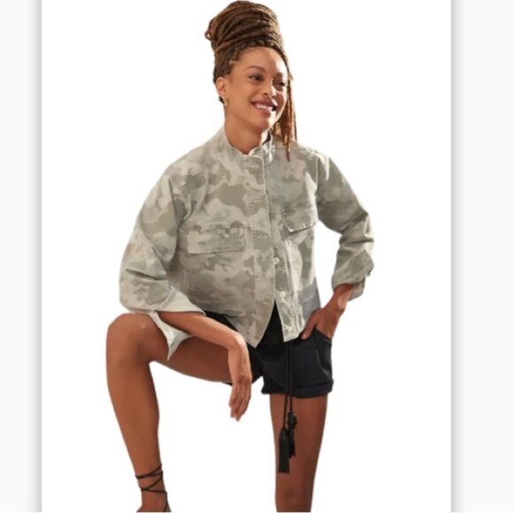 Anthropologie Muted Camo Denim Boyfriend Jacket - Picture 8 of 14